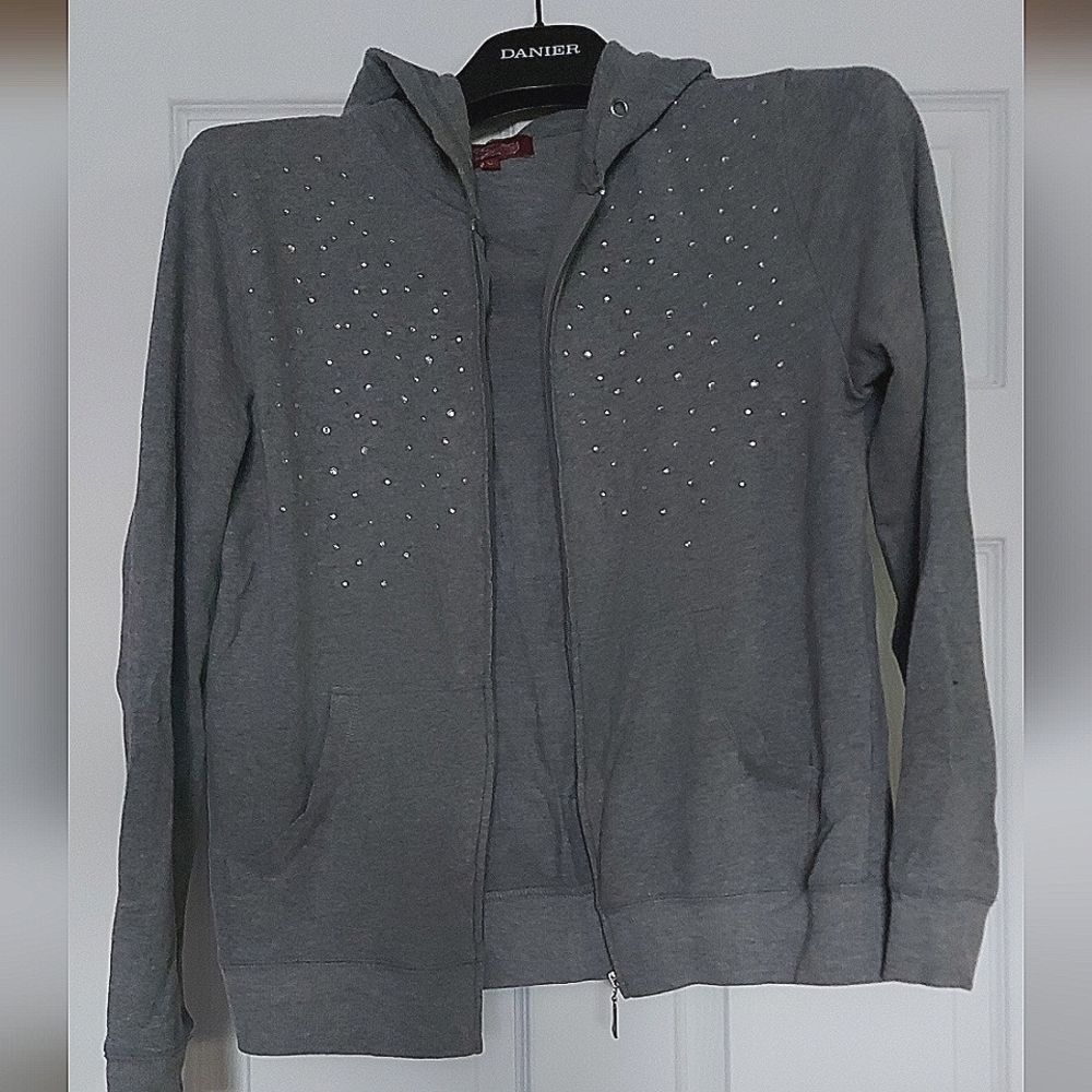 Minimalist Chic Whisper Grey Hoodie Rhinestone Detail Comfy Everyday L Cozy